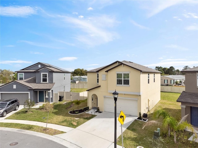 1773 Yellow Trl, Lakeland, FL 33801 - view of front of house with concrete driveway, a front lawn, a residential view, and stucco siding