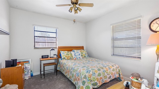 bedroom featuring carpet flooring and a ceiling fan