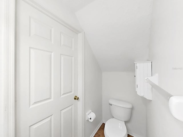 bathroom with vaulted ceiling and toilet