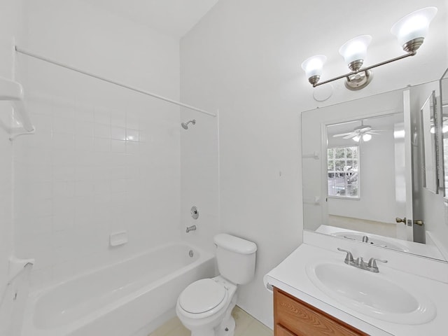 full bathroom with toilet, shower / tub combination, and vanity