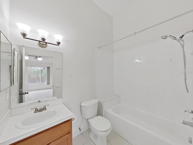 full bath with toilet, tile patterned flooring, tub / shower combination, and vanity