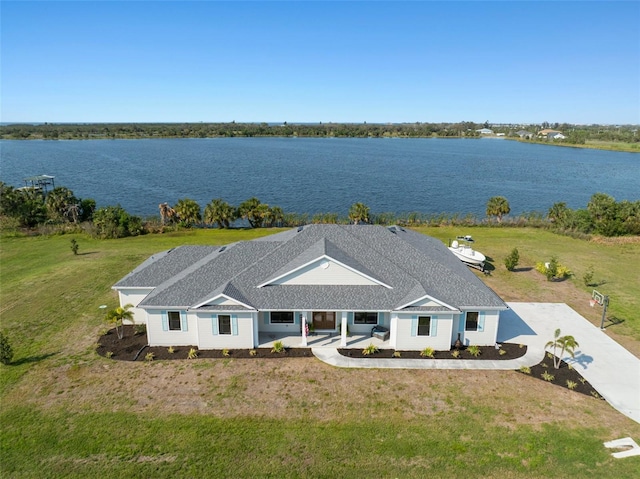 bird's eye view featuring a water view