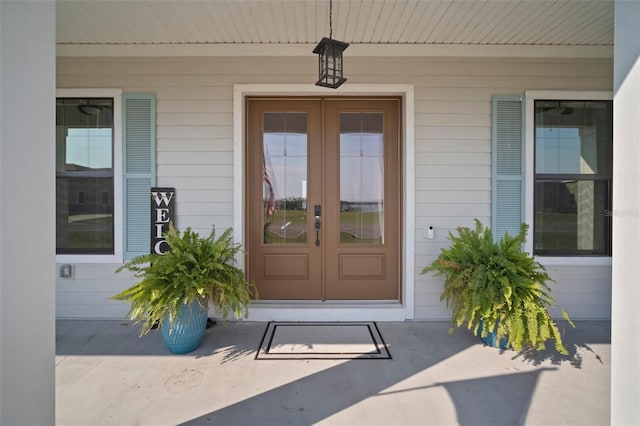 doorway to property featuring french doors