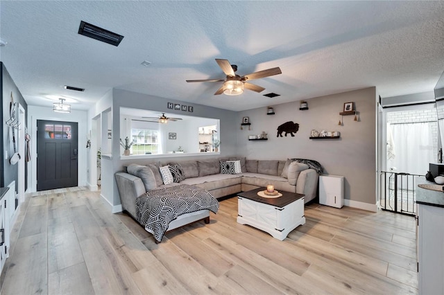 4118 Ramona Dr, Spring Hill, FL 34606 - living area featuring ceiling fan, light wood-style floors, and a textured ceiling