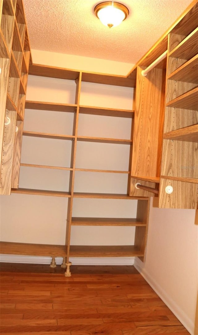 walk in closet with wood finished floors