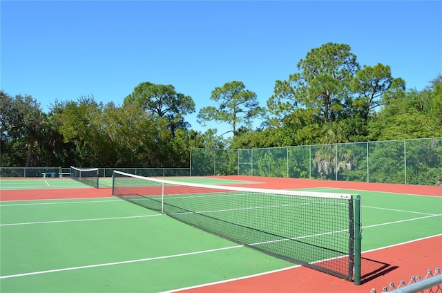 view of tennis court with fence