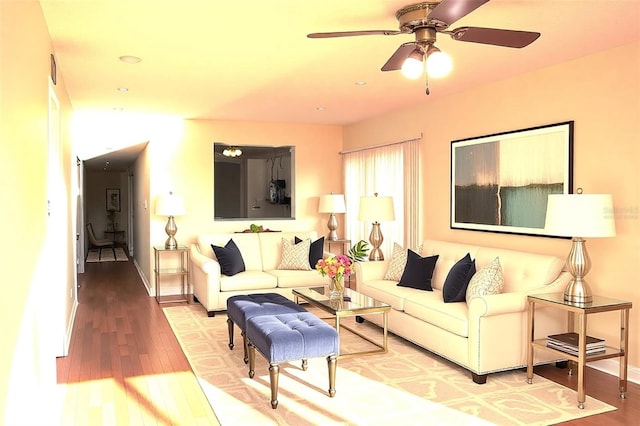 5400 Park St N Unit 200, Saint Petersburg, FL 33709 - living room featuring baseboards, wood finished floors, recessed lighting, and a ceiling fan