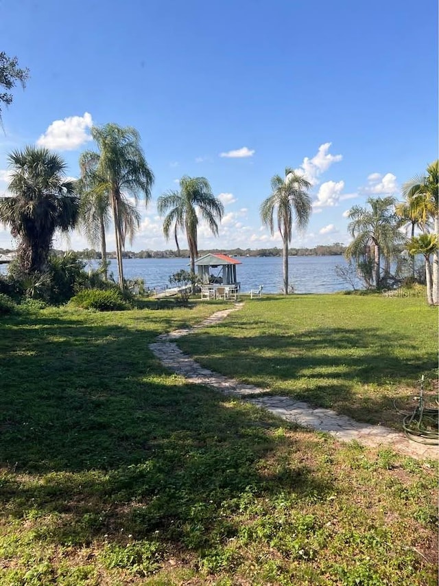 view of yard with a water view