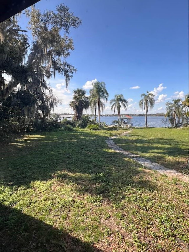 view of yard with a water view