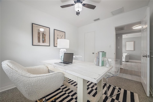 2918 W Ellis Dr, Tampa, FL 33611 - office area with visible vents, a ceiling fan, and baseboards