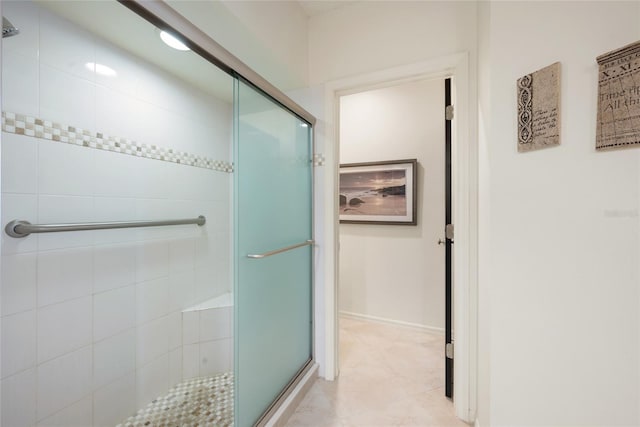 bathroom with a stall shower