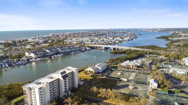 aerial view featuring a water view