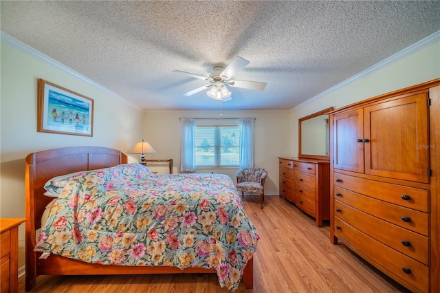 bedroom with crown molding and light wood-style floors