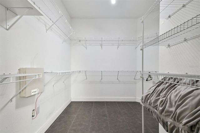 spacious closet featuring dark tile patterned floors