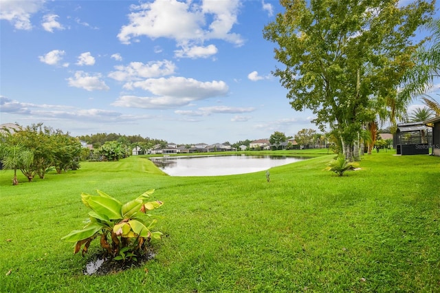 view of yard with a water view