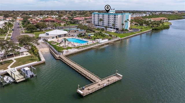 bird's eye view featuring a water view