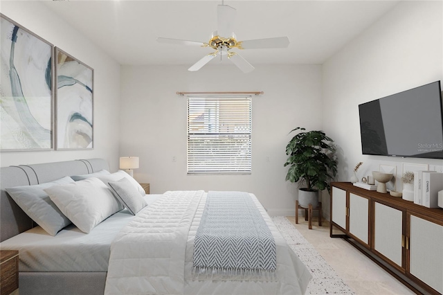 bedroom with baseboards and ceiling fan