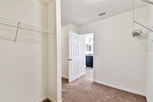 spacious closet featuring carpet flooring and visible vents