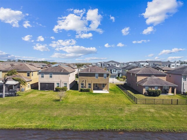 birds eye view of property featuring a water view and a residential view