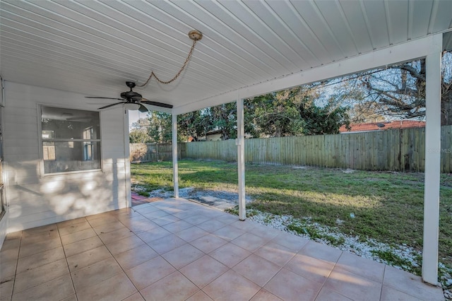 view of patio / terrace featuring a fenced backyard and ceiling fan