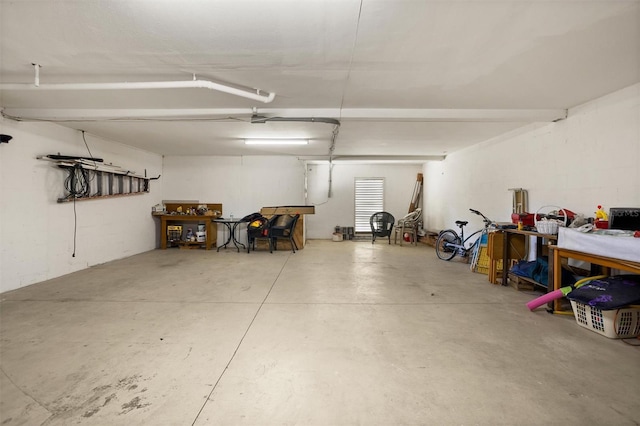 garage featuring a workshop area