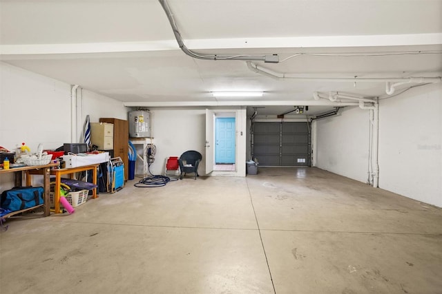 garage featuring water heater