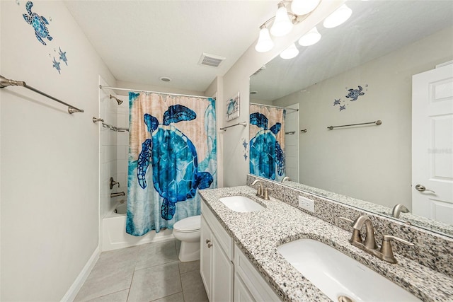 4607 Ballantrae Blvd, Land O Lakes, FL 34638 - full bath featuring shower / bathtub combination with curtain, tile patterned floors, and double vanity