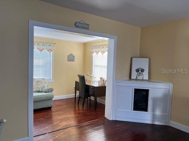 office with baseboards and wood finished floors