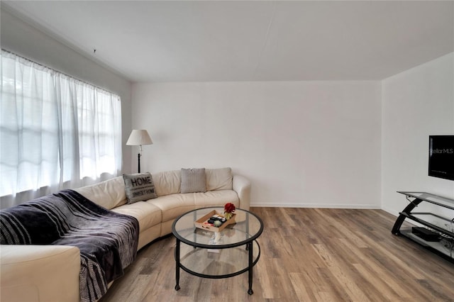 living room featuring baseboards and wood finished floors