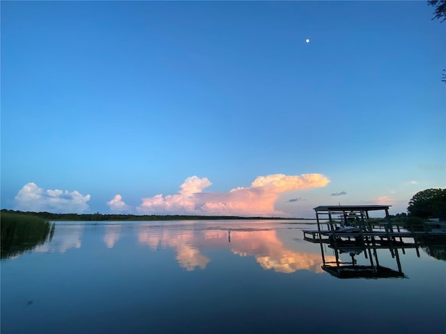 dock area with a water view