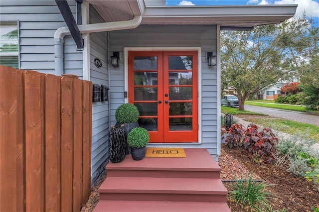 entrance to property featuring french doors