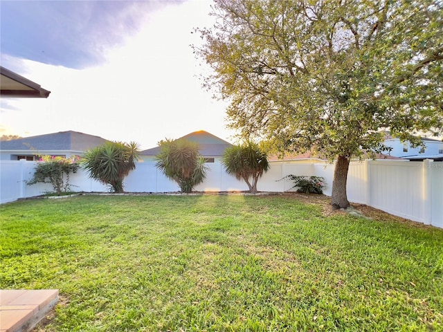 view of yard with a fenced backyard