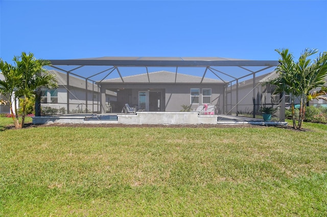 view of yard with a lanai and an outdoor pool