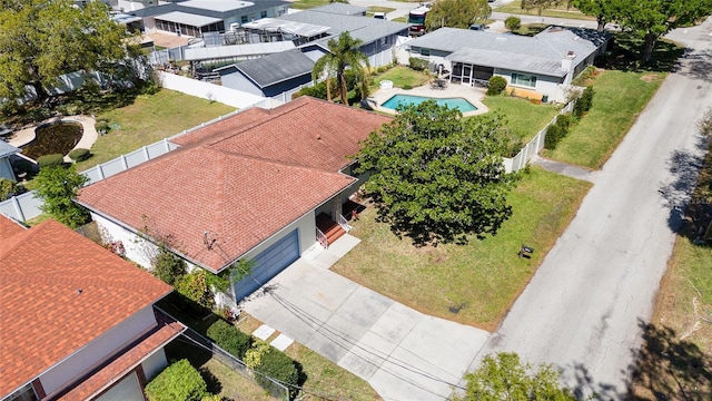 drone / aerial view with a residential view