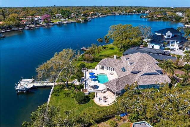 aerial view with a water view