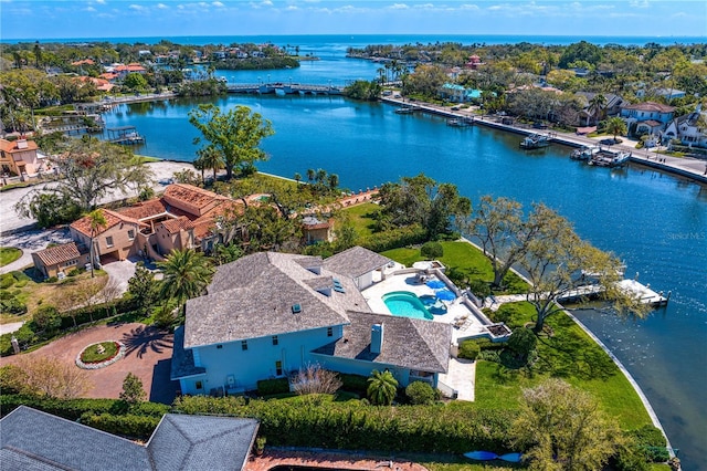 aerial view featuring a water view