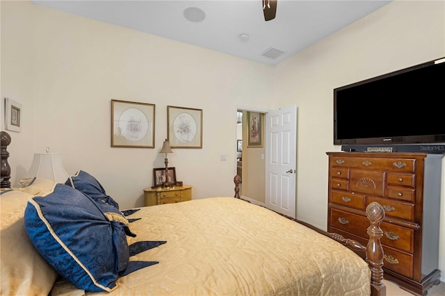 bedroom with visible vents and ceiling fan