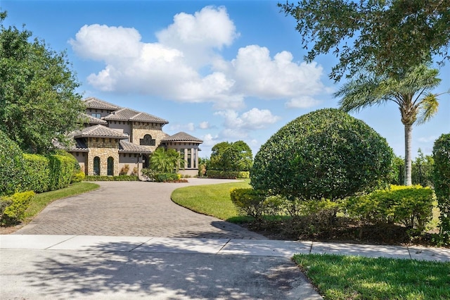 view of home's community with curved driveway