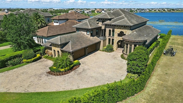 aerial view with a water view