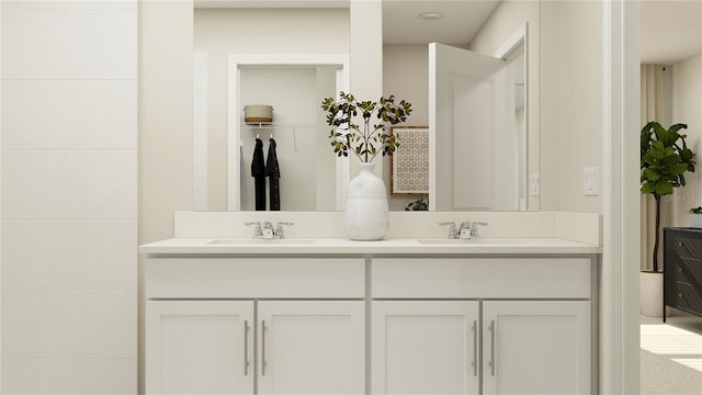 full bathroom with a sink and double vanity