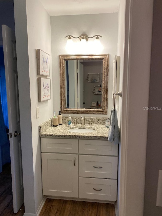 bathroom featuring wood finished floors and vanity