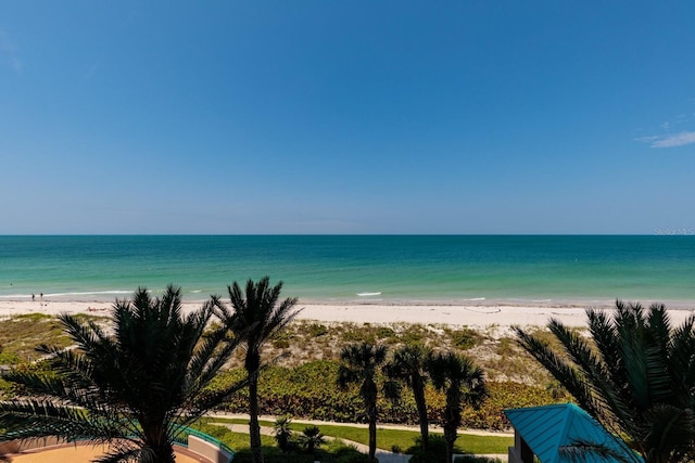 view of water feature with a beach view