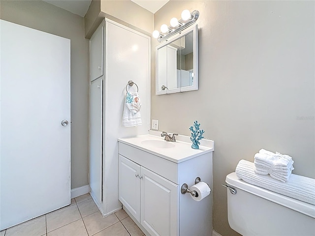 bathroom featuring toilet, tile patterned flooring, and vanity