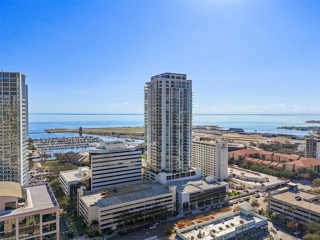 exterior space with a water view