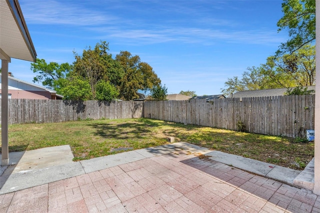 view of yard featuring a patio area and a fenced backyard