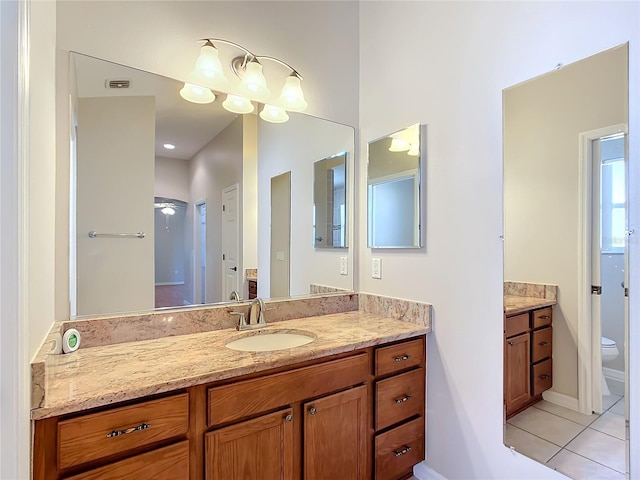 bathroom with tile patterned floors, toilet, and vanity