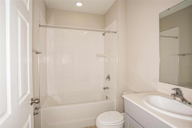 full bath with toilet, tub / shower combination, and vanity