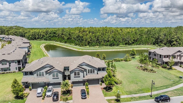 aerial view with a water view