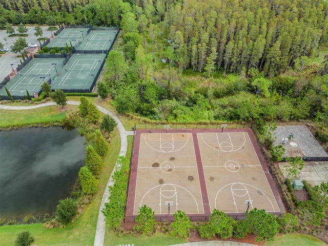 aerial view featuring a water view