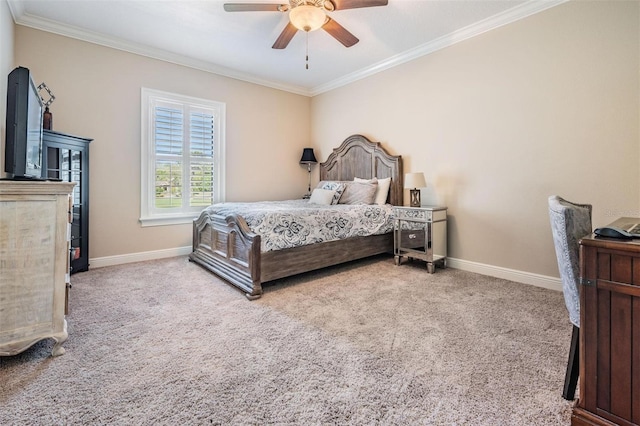 5914 Fitzgerald Rd, Odessa, FL 33556 - carpeted bedroom featuring crown molding, baseboards, and a ceiling fan